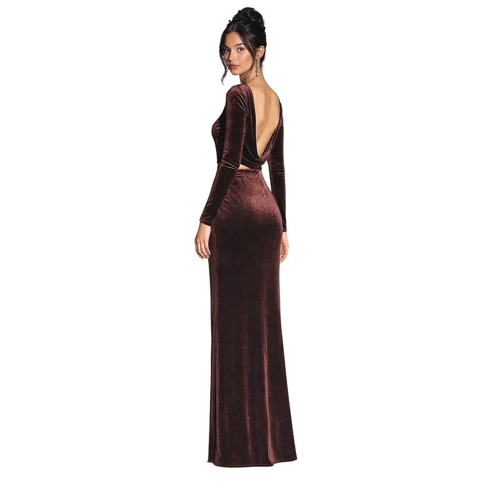 Oh Polly Brown Velvet Cutout Draped Maxi Dress Size 2 Chocolate Glam Y2K Formal